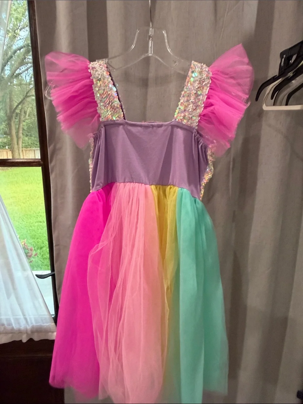 Sequin Rainbow Tulle Party Dress - Pink, Aqua, Yellow